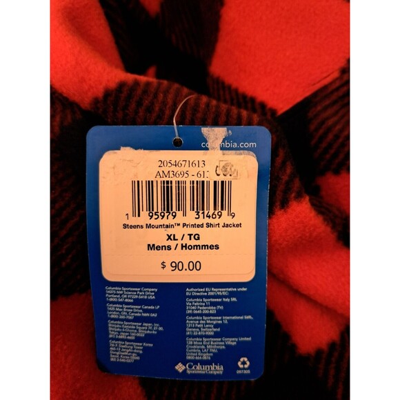 Columbia Steens Mountain Fleece Print Red Check Jacket  Snap Front Men's XL - Picture 6 of 6
